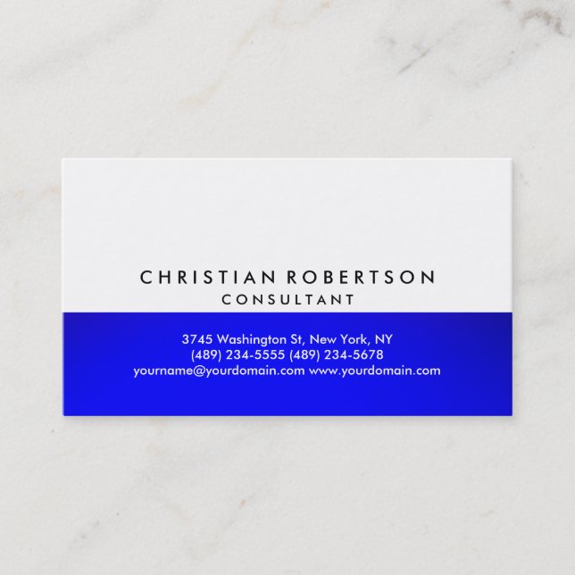 Affärskortet Blue White Plain Modern Consultant Visitkort (Framsida)
