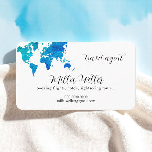 Affärskortet Blue World Map Travel Agent Elegant Visitkort