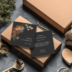 Affärskortet Boho Blommigt Black Fyrkantigt Visitkort