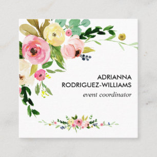 Affärskortet Boho Blommigt Bouquet Square Fyrkantigt Visitkort