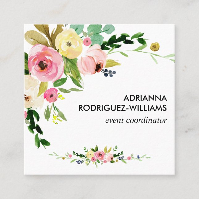 Affärskortet Boho Blommigt Bouquet Square Fyrkantigt Visitkort (Framsida)