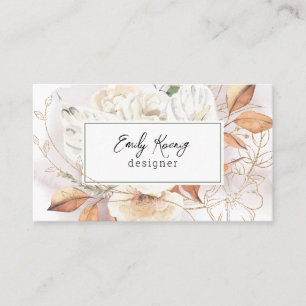 Affärskortet Boho Blommigt och Guld Tracery Visitkort