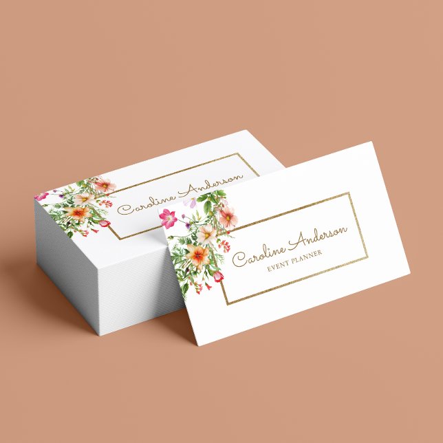 Affärskortet Boho Chic Blommigt Event Planner Visitkort (Card shown in standard size, choose size, paper, and corner style.)