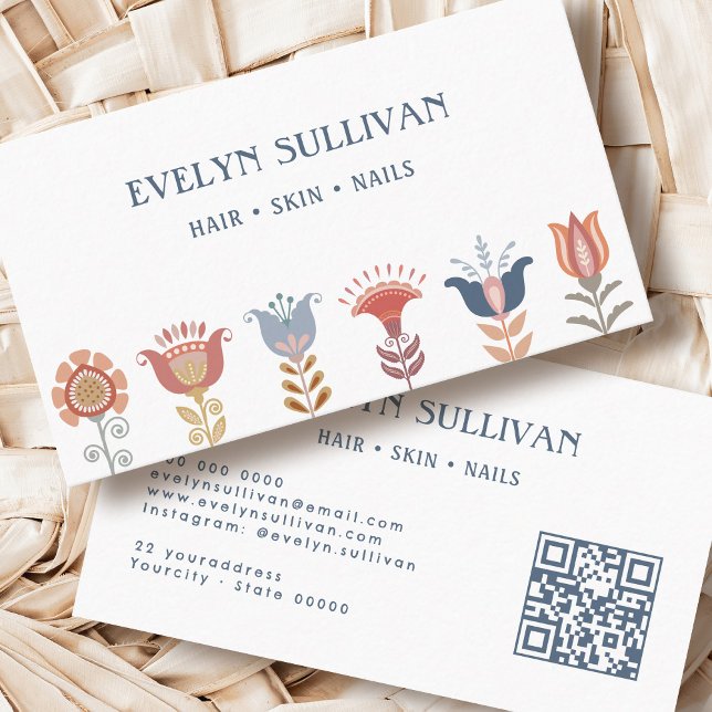 affärskortet boho folkart blommor qr-kod visitkort (Skapare uppladdad)