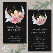 Affärskortet Boho Måne Crystals Feathers Flowers