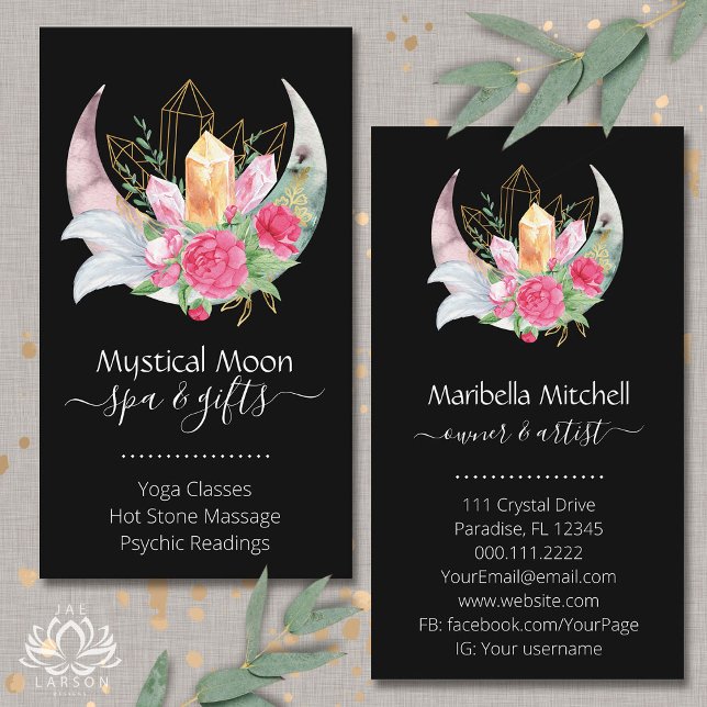 Affärskortet Boho Måne Crystals Feathers Flowers Visitkort (Skapare uppladdad)