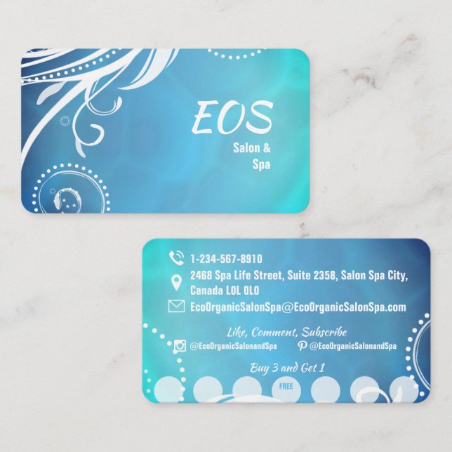 Affärskortet Boho Ocean Salon Spa Loyalty Visitkort (Fram/baksida)
