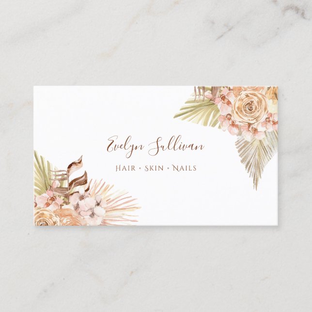 affärskortet boho peach-blommor visitkort (Framsida)