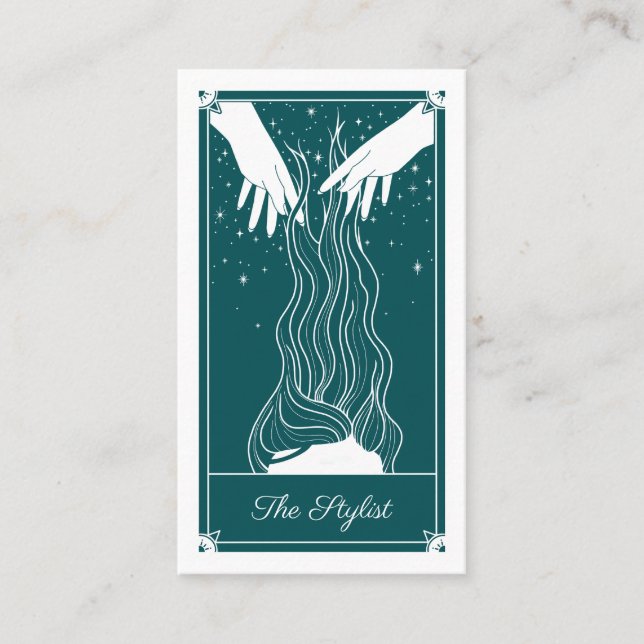 Affärskortet Boho Tarot Hair stylist Teal Visitkort (Framsida)