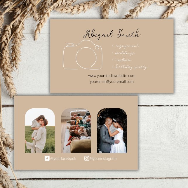 Affärskortet Boho Three Photo Photograf Visitkort (Boho Business Card for Photographer)
