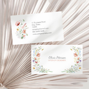 Affärskortet Boho Watercolor Wildblommor Visitkort