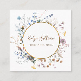 Affärskortet Boho wildblommor guld Fyrkantigt Visitkort