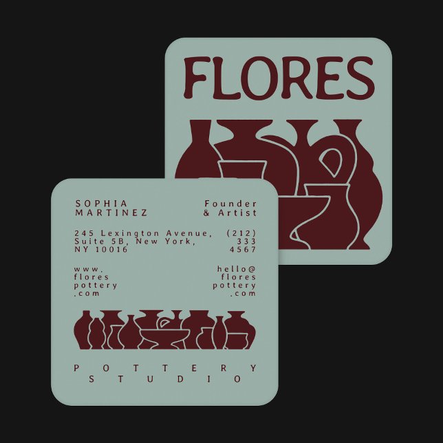 Affärskortet Bold Pottery Vas Silhouette Design Fyrkantigt Visitkort (Skapare uppladdad)