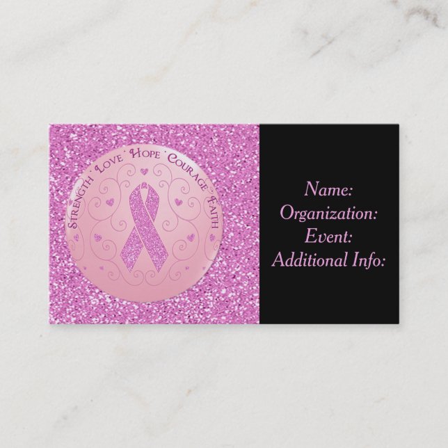 Affärskortet Breast Cancer Pink Ribbon Glitter Visitkort (Framsida)