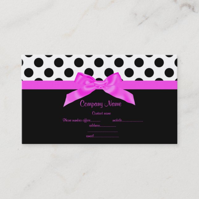 AFFÄRSKORTET BRIGHT ROSA & BLACK POLKA DOT VISITKORT (Framsida)