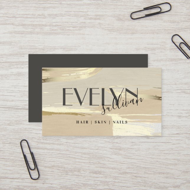 Affärskortet Brun guld-färglinjer Visitkort (Fram/Back In Situ)