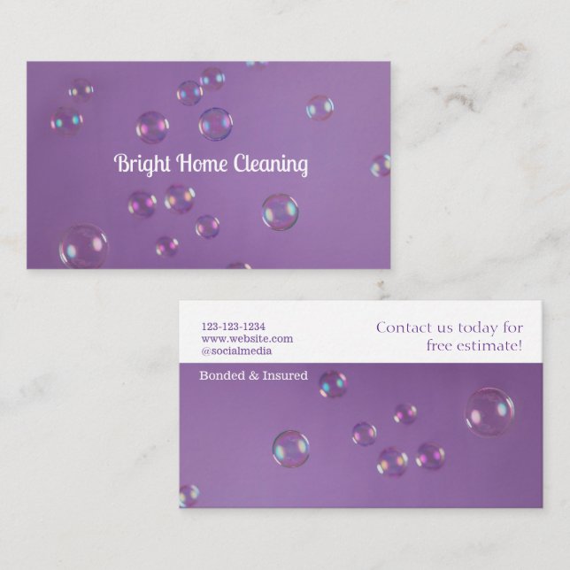 Affärskortet Bubbles Home Städning Services Visitkort (Fram/baksida)