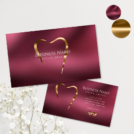 Affärskortet Burgundy & Guld Dentist Visitkort