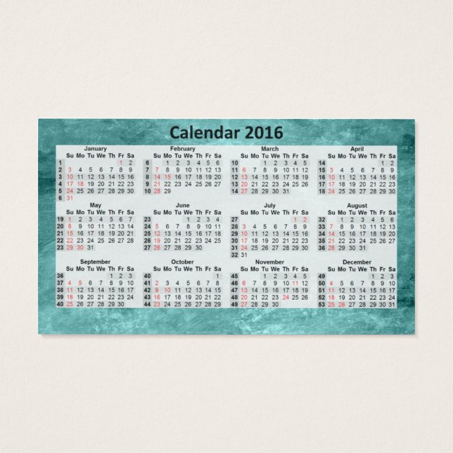 Affärskortet Calendar 2016 Blue Marbeled. Visitkort (Baksidan)