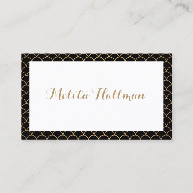 Affärskortet Calligraphy Namn Art Deco Mönster Visitkort (Framsida)