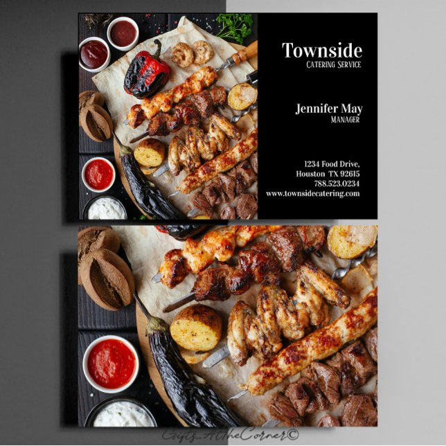 Affärskortet catering i svart bakgrund visitkort (Skapare uppladdad)