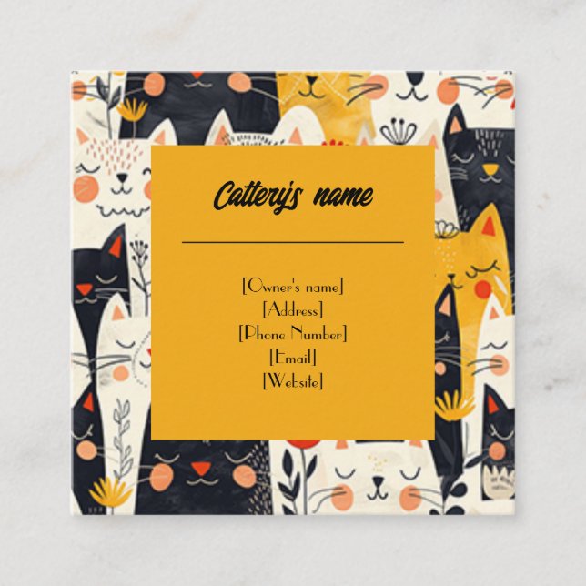 Affärskortet Catteries Fyrkantigt Visitkort (Framsida)