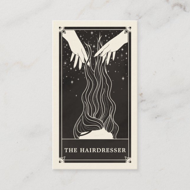 Affärskortet Celestial Tarot Hairdresser Black Visitkort (Framsida)