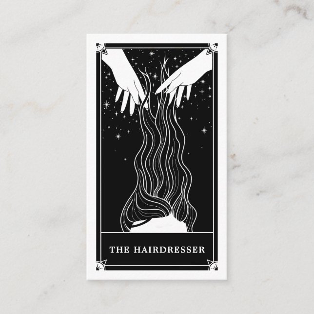 Affärskortet Celestial Tarot Hairdresser Black Visitkort (Framsida)