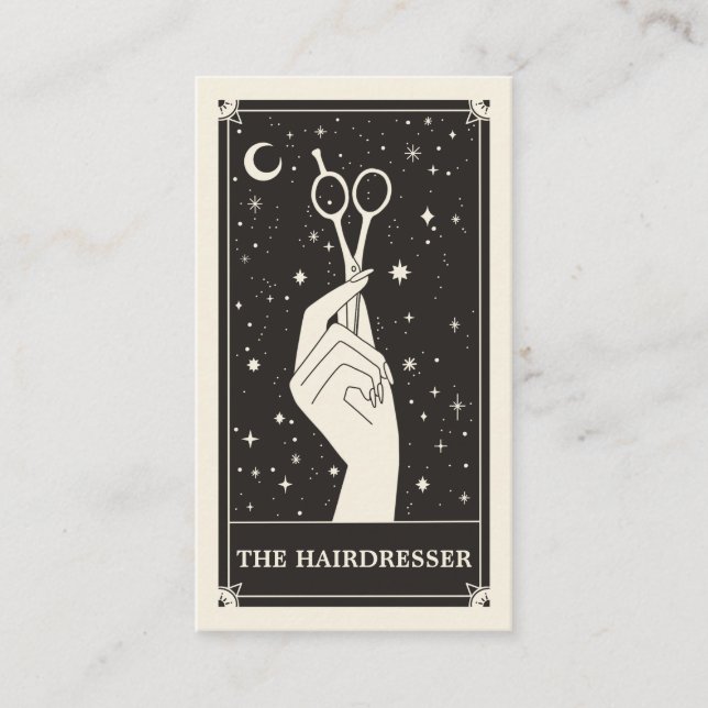 Affärskortet Celestial Tarot Hairdresser Black Visitkort (Framsida)