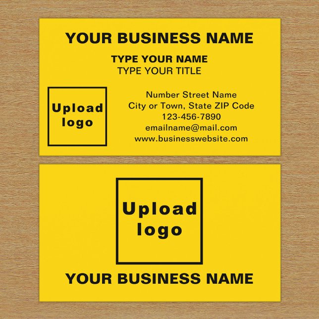 Affärskortet Centrera justerad Stil-Gult Visitkort (The front and back of the yellow business card)