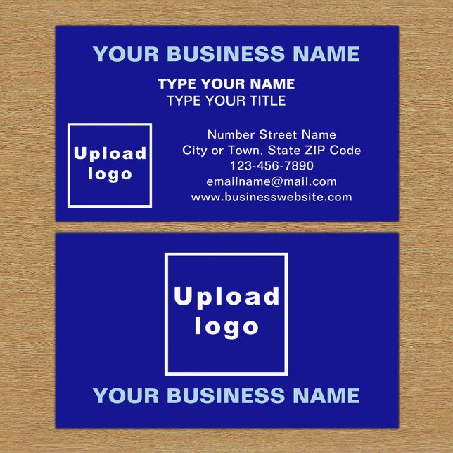 Affärskortet Centrera justerat Stil-blått Visitkort (The front and back of the blue business card)