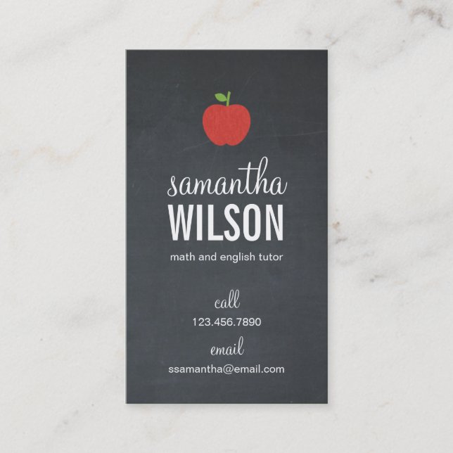 Affärskortet Chalkboard Apple Teacher - Groon Visitkort (Framsida)