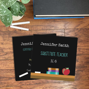 Affärskortet "Chalkboard Substitute Teacher Square Fyrkantigt Visitkort