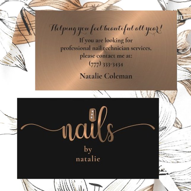 Affärskortet chic Copper & Black Nail Technician Visitkort (Skapare uppladdad)