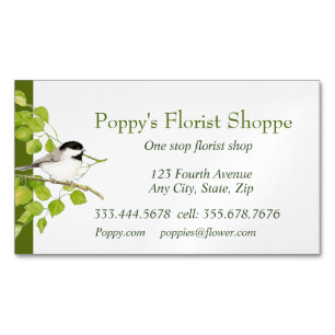 Affärskortet Chickadee Florist Shoppe Flowers Magnetiska Visitkort