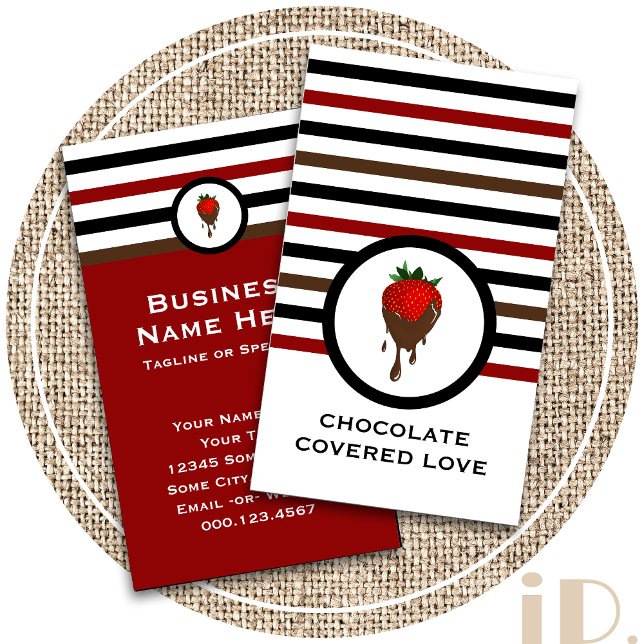 Affärskortet Chocolate Strawberry med stripe-Chic Visitkort (Skapare uppladdad)