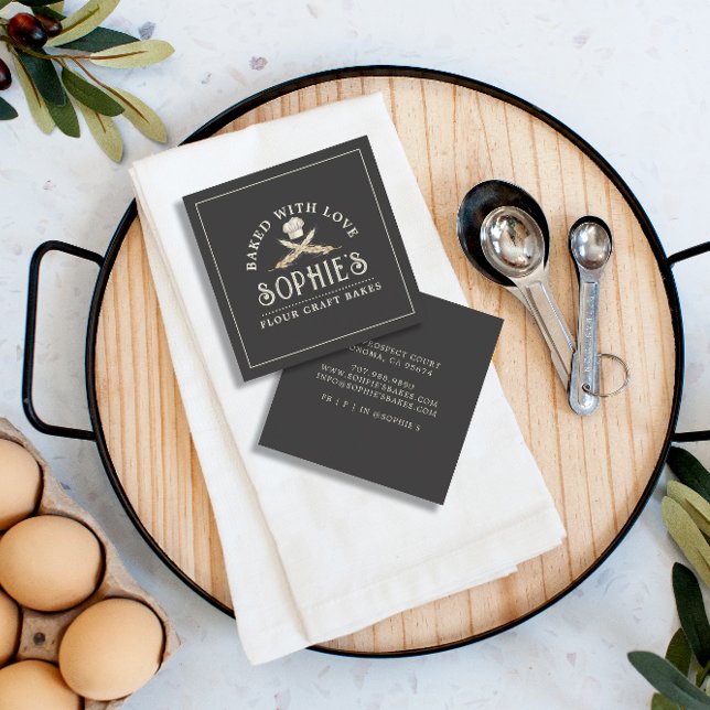 Affärskortet Classic Bakers Logotyp Black Fyrkantigt Visitkort (Skapare uppladdad)