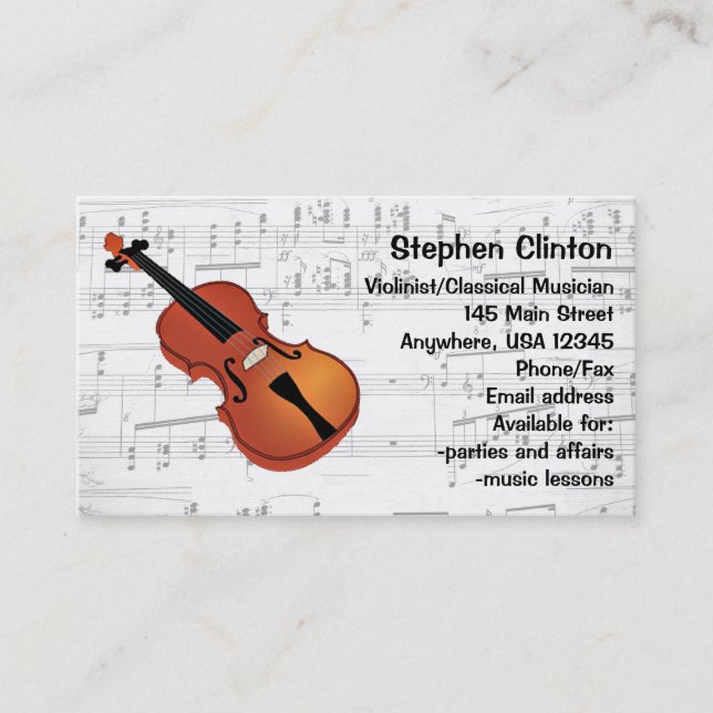 Affärskortet Classician Violinist Visitkort (Framsida)