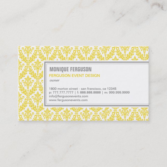 Affärskortet Classy Damask - Lemon Visitkort (Framsida)