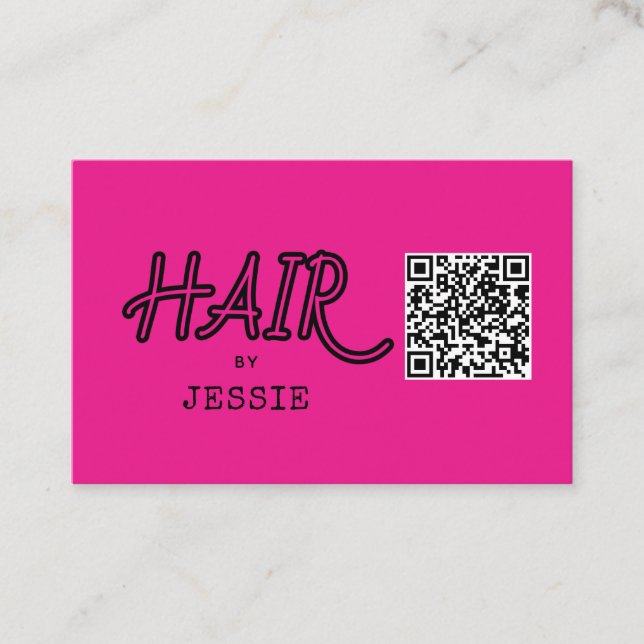 Affärskortet coola QR Code Rosa Hair Stylist Visitkort (Framsida)