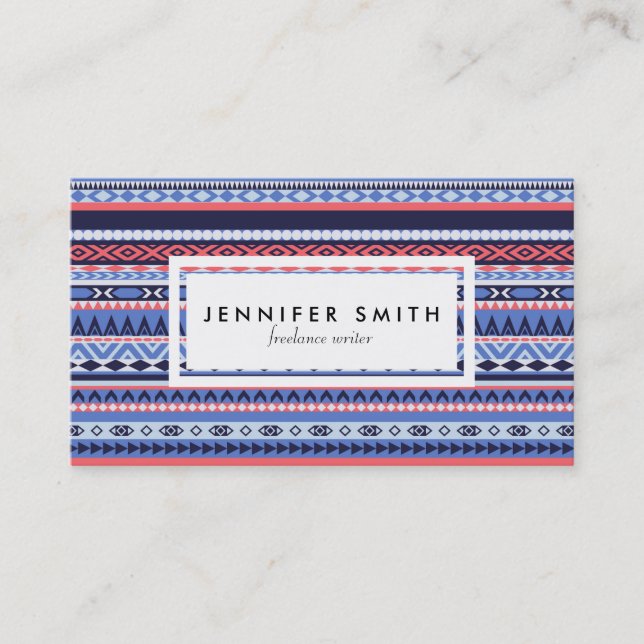 Affärskortet Coral, Navy och Blue mönster Visitkort (Framsida)