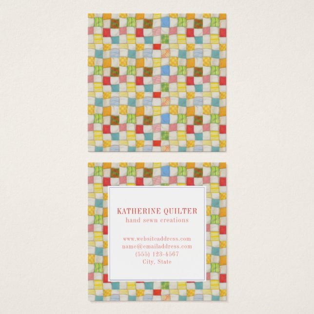 Affärskortet CRAZY QUILT Square Fyrkantigt Visitkort (Framsida & baksida)