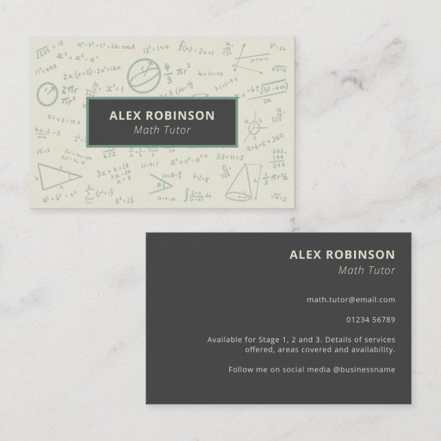 Affärskortet Cream Algebra Math Tutor Visitkort (Fram/baksida)