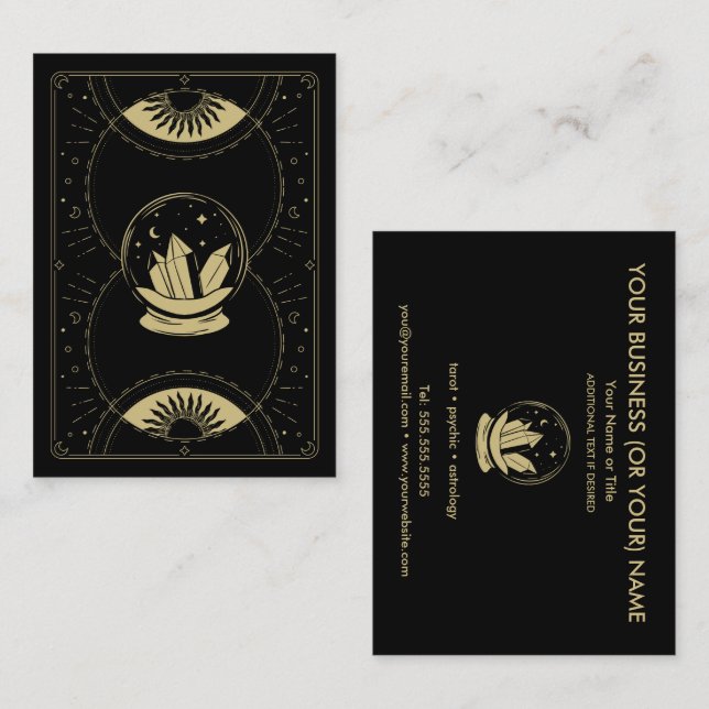 Affärskortet Crystal Boll Psychic Tarot Reader Visitkort (Fram/baksida)