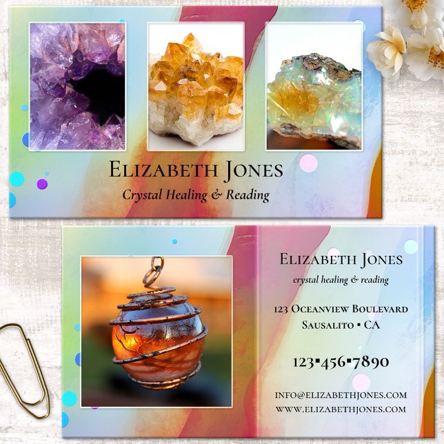 Affärskortet Crystal Healing Reading Photo Visitkort (Spiritual crystal healer artistic business card with your own photos - psychic - medium - healer)