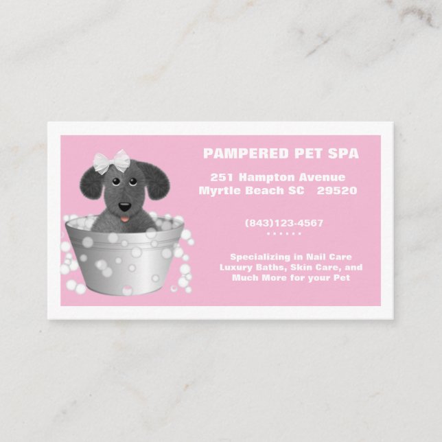 Affärskortet Cute Bathtub Pet Groomer Visitkort (Framsida)