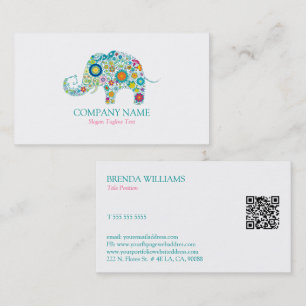 Affärskortet Cute Blommigt Elephant & White Damask Visitkort