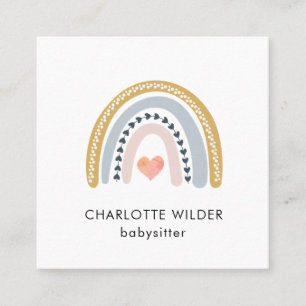 Affärskortet Cute Boho Rainbow Babyvvakt Fyrkantigt Visitkort