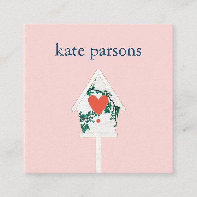 Affärskortet Cute Heart Birdhouse Square Fyrkantigt Visitkort (Framsida)