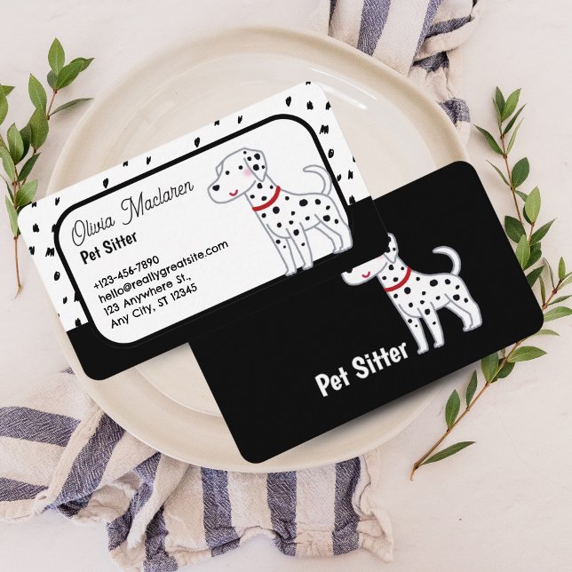 Affärskortet Cute Pet-plats - svartvitt Visitkort (Cute Pet Sitter Business Card – Black & White Design)